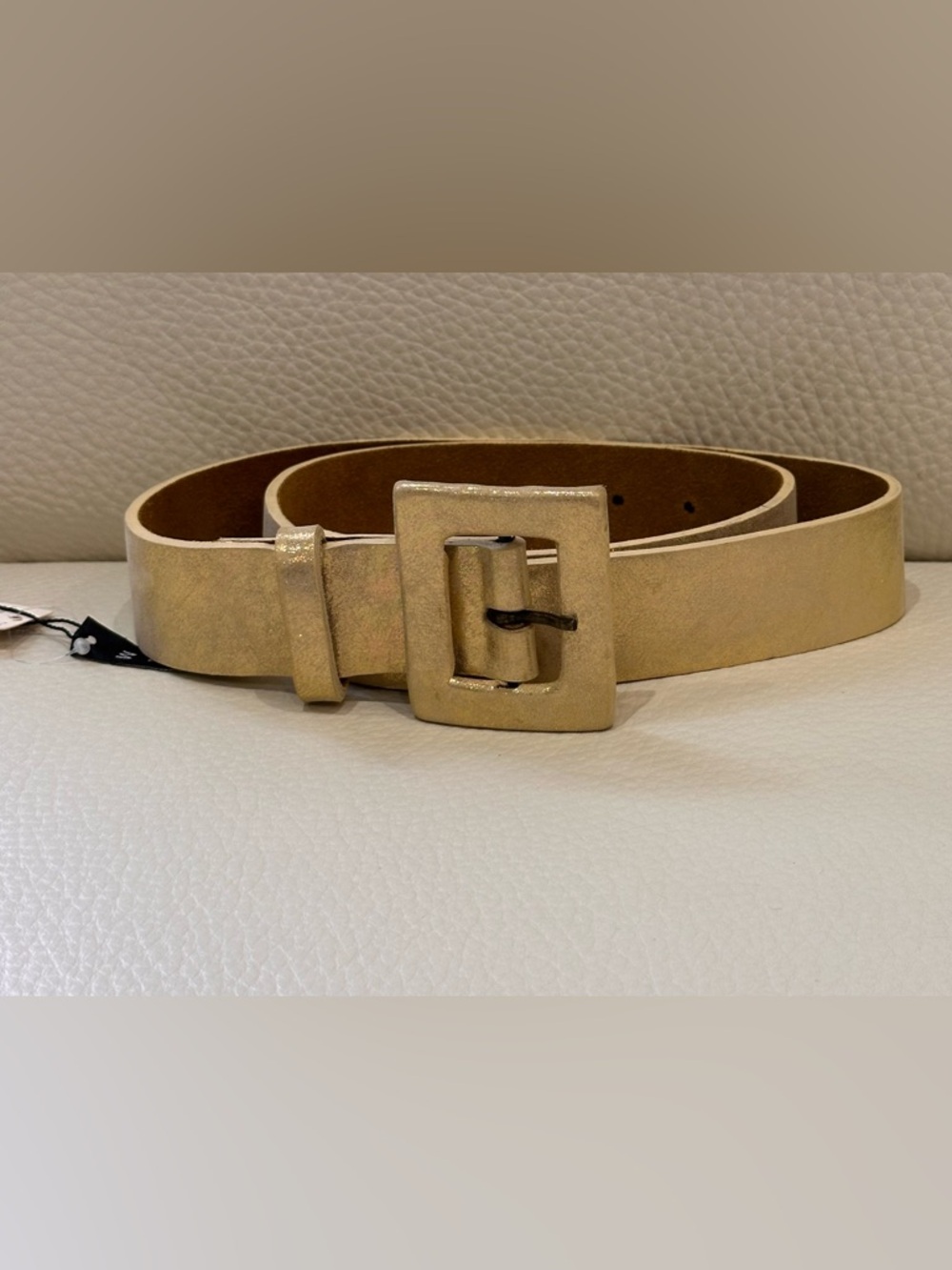 Ada Metallic Gold Leather Belt with Square Buckle
